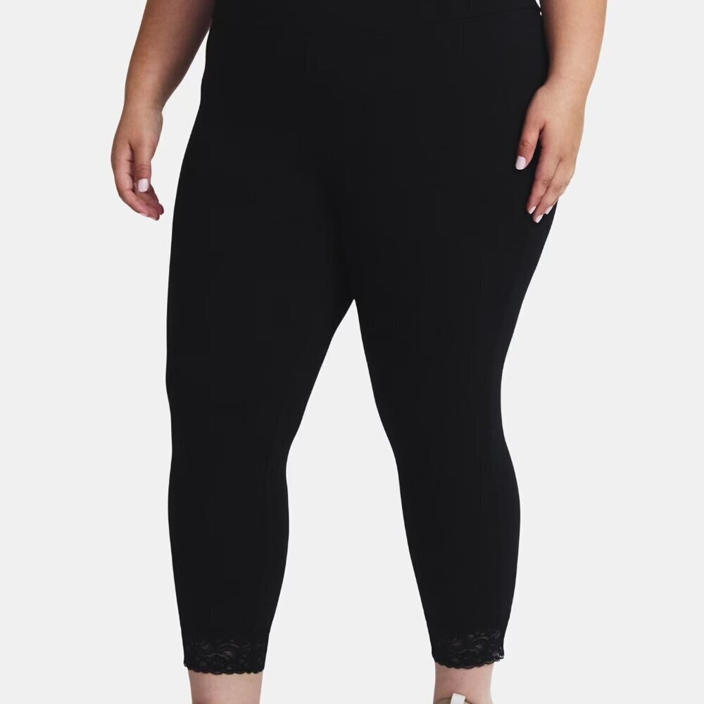 Terra & Sky Women’s Plus 2X & 3X Lace Capri Leggings Black Stretch Comfort Fit